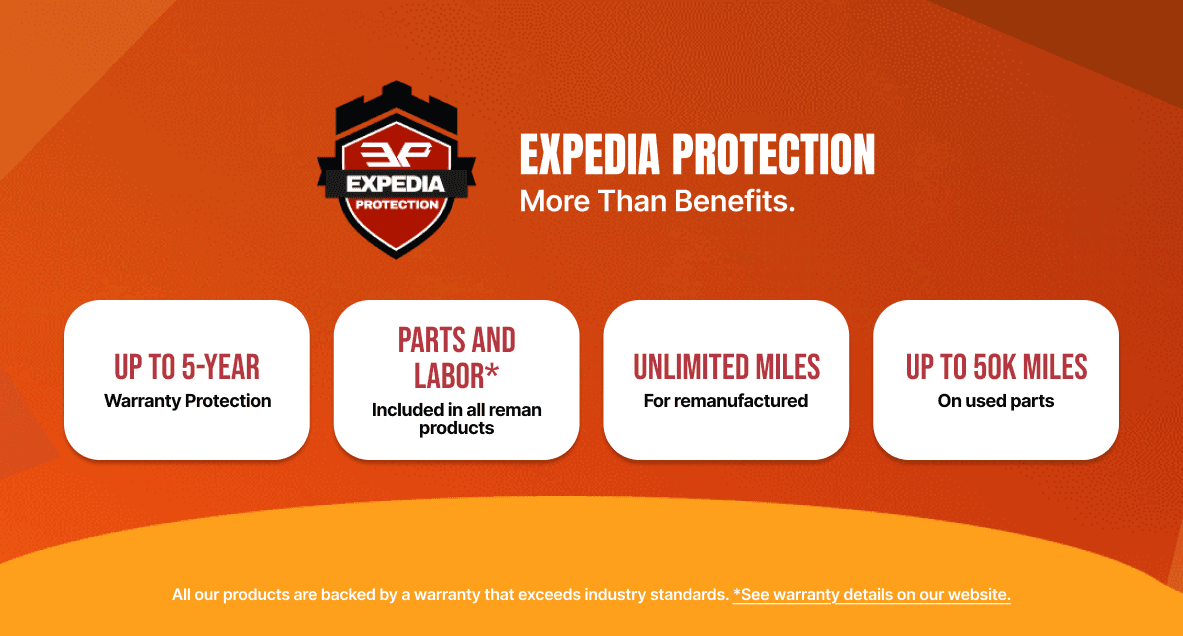 Expedia Protection — up to 5-year warranty on reman and used parts