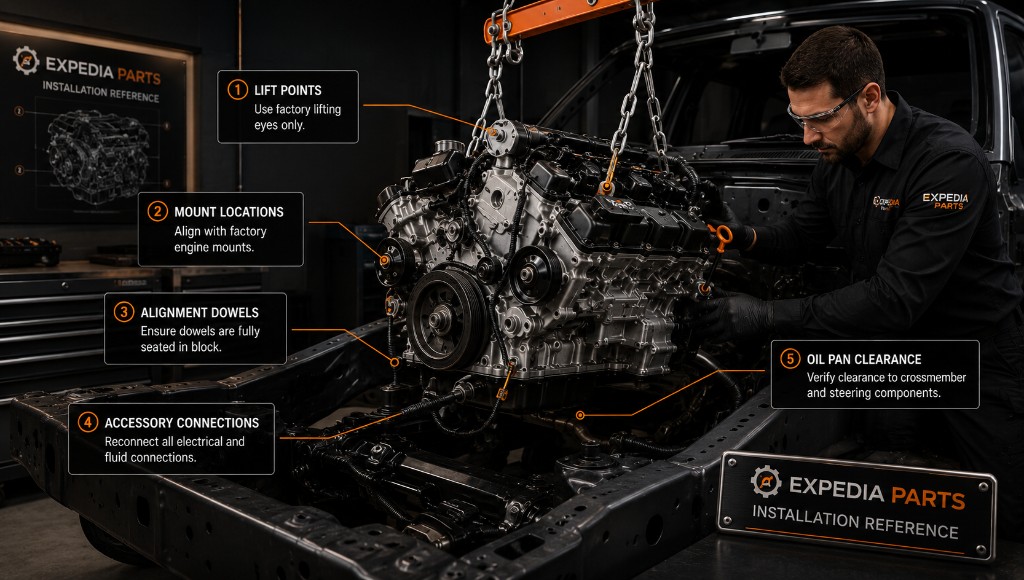 Engine Installation Guide: Safe Lifting, Alignment & Connection Procedures